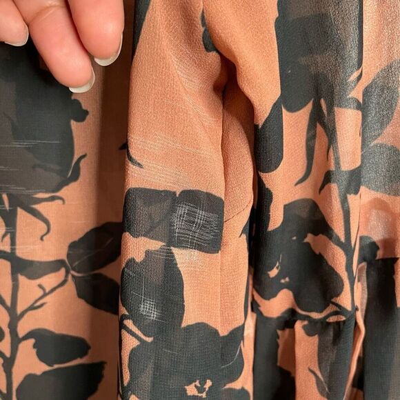 Hutch Womens Myla Top S Brown Floral Sheer Whimsigoth Long Sleeve Mockneck - Picture 7 of 12